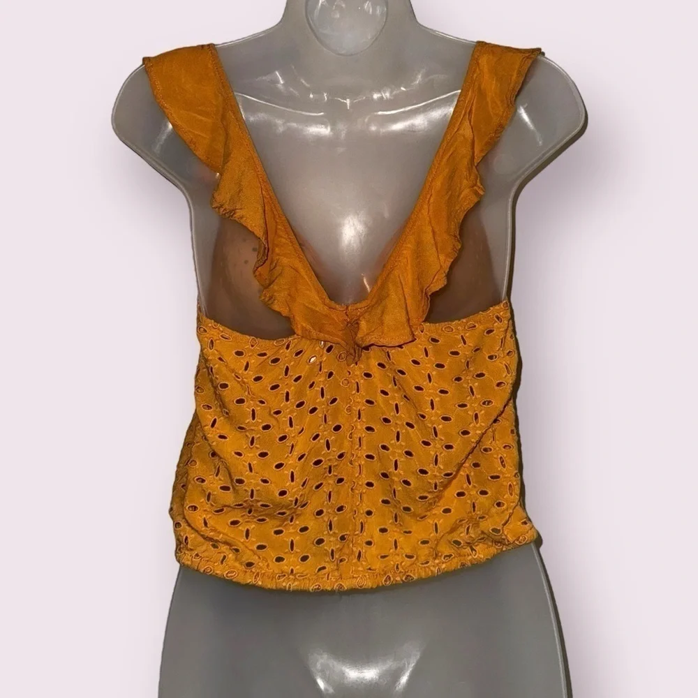 Free People Soulshine Eyelet Tank Top Orange Ruffle Size XS